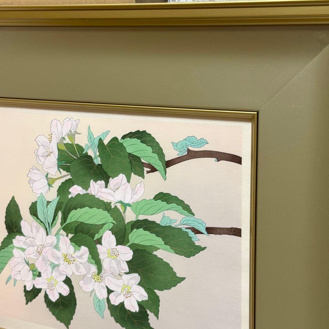 【美品】中島千波 木版画 りんごの春 額装 サイン入り 箱付 限定200部