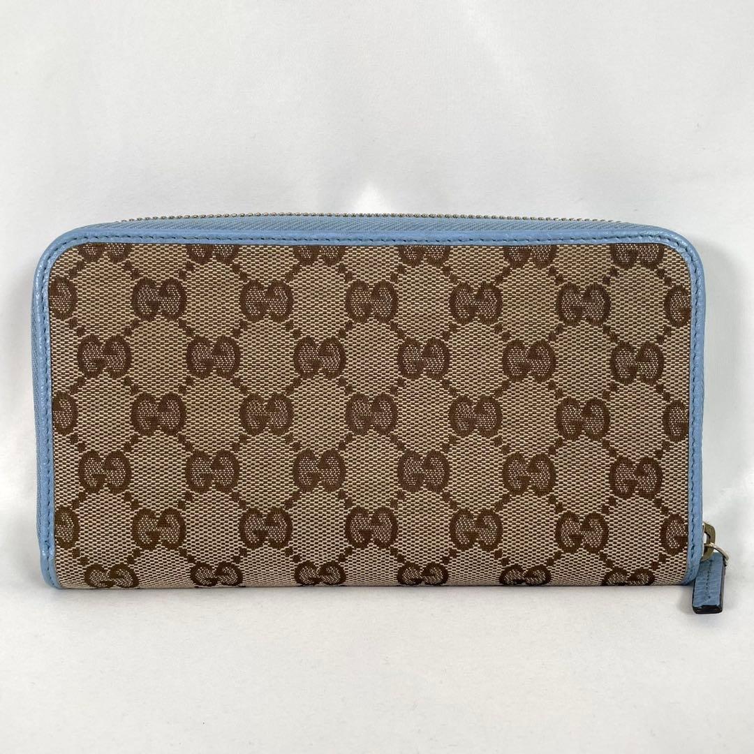 美品 GUCCI グッチ 長財布 ラウンドファスナー GGキャンバス レザー