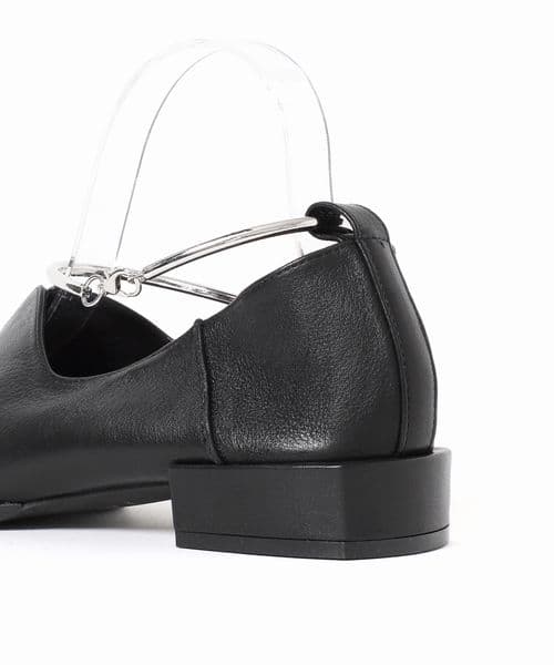 【GRISE】レザースクエアクロスシームアンクルフラット BLACK 24cm