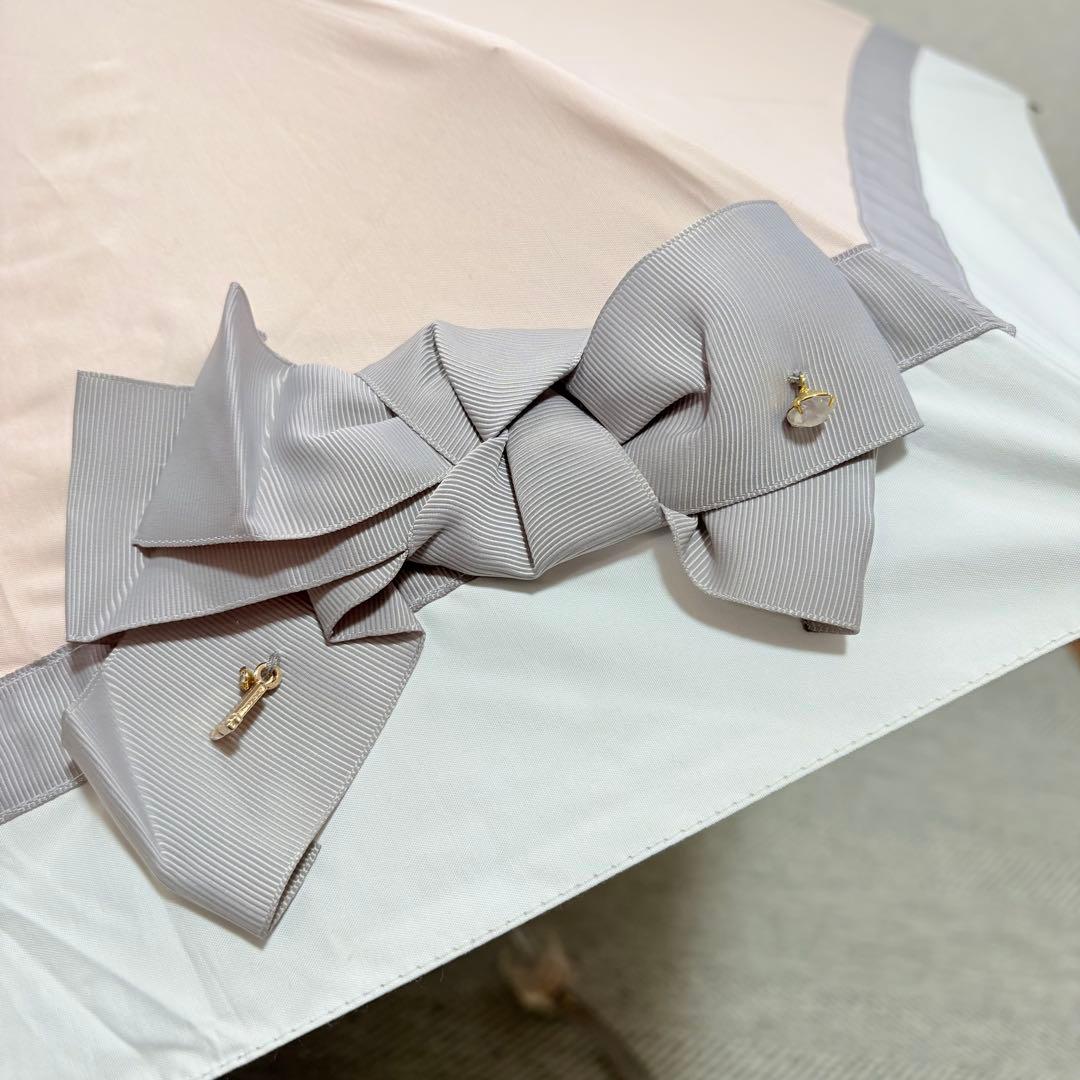 ランバン オン ブルー 遮光 晴雨兼用折りたたみ傘日傘　ビジューリボン ピンク