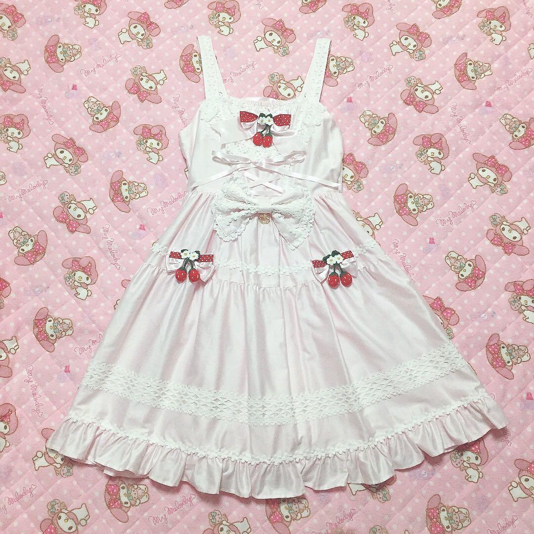 ゆらゆらいちごFlower Gardenジャンパースカートピンク