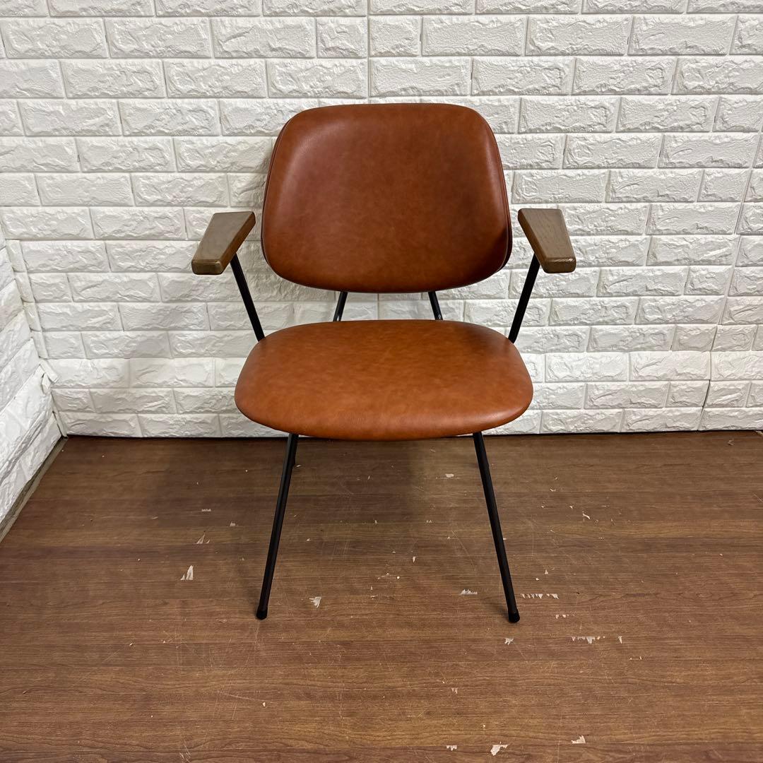 関家具　ブラウン ダイニングチェア アボック 肘付 ミッドセンチュリー送料無料