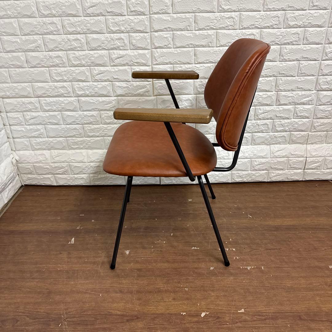 関家具　ブラウン ダイニングチェア アボック 肘付 ミッドセンチュリー送料無料