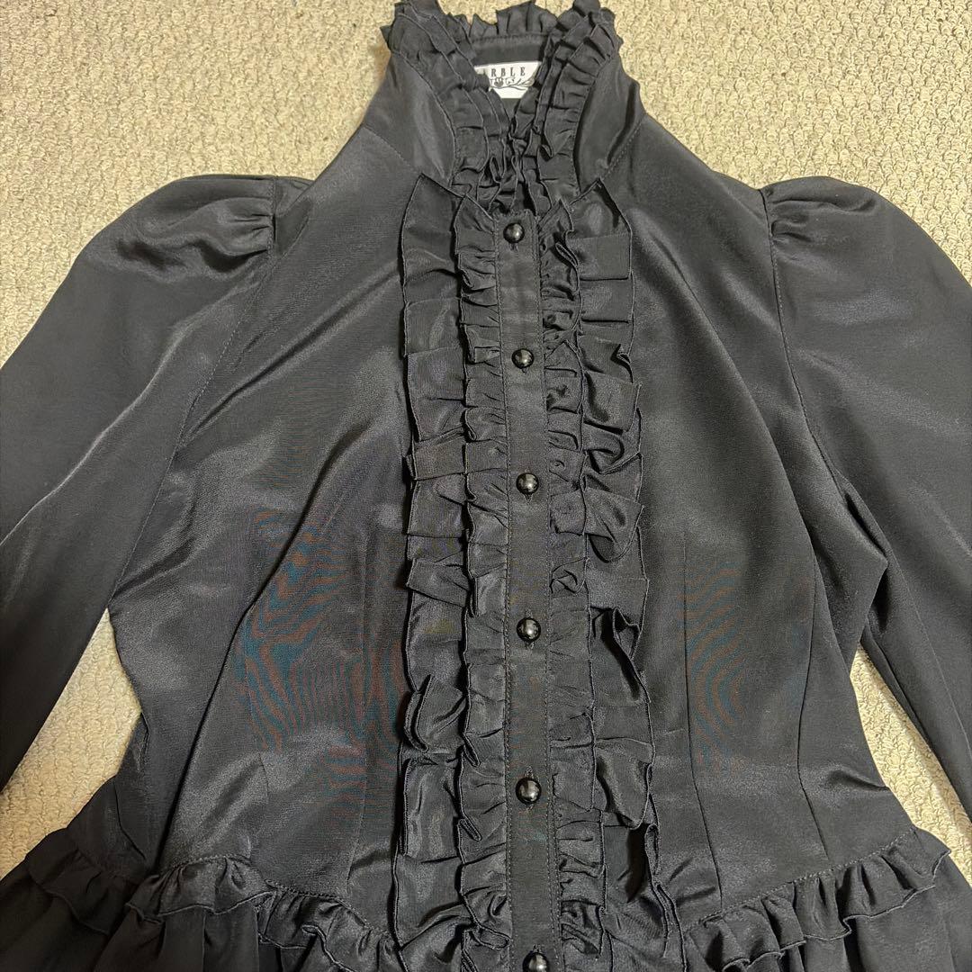 MARBLE ブラウス　姫袖　ジャボタイ　リボン　黒　ブラック　ゴスロリ