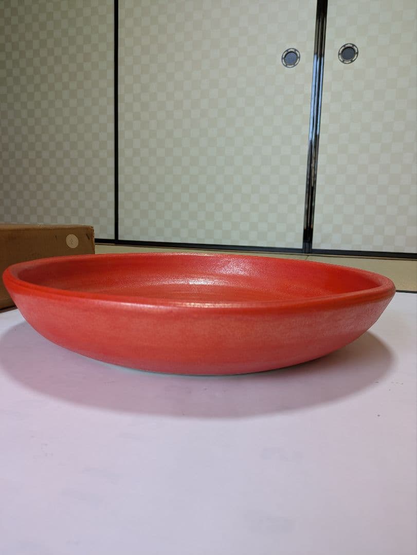 ◆花器　陶器　朱水盤 清水焼 ◆美品　花堂作