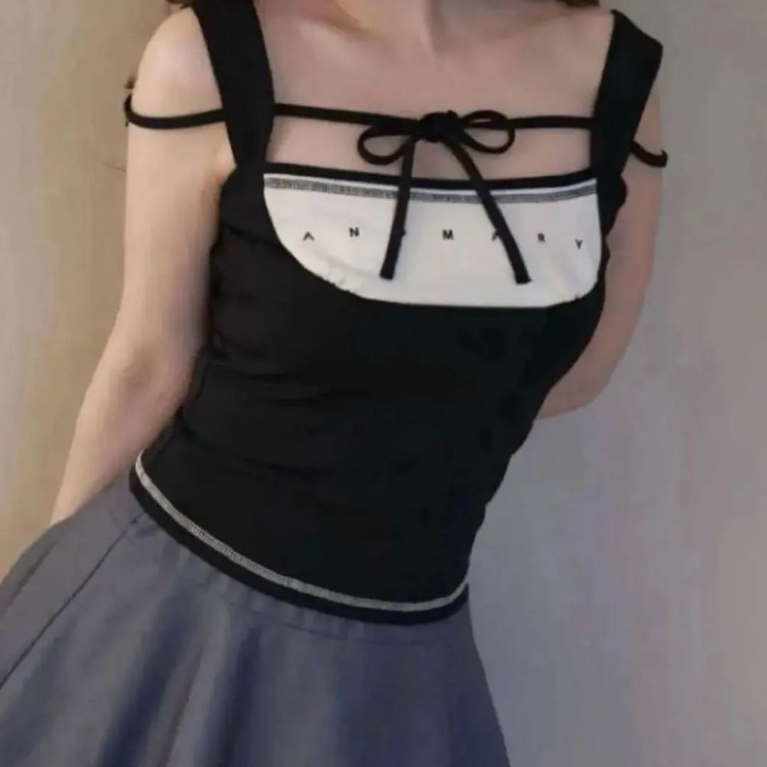 トップス ANDMARY Luca stitch tops black