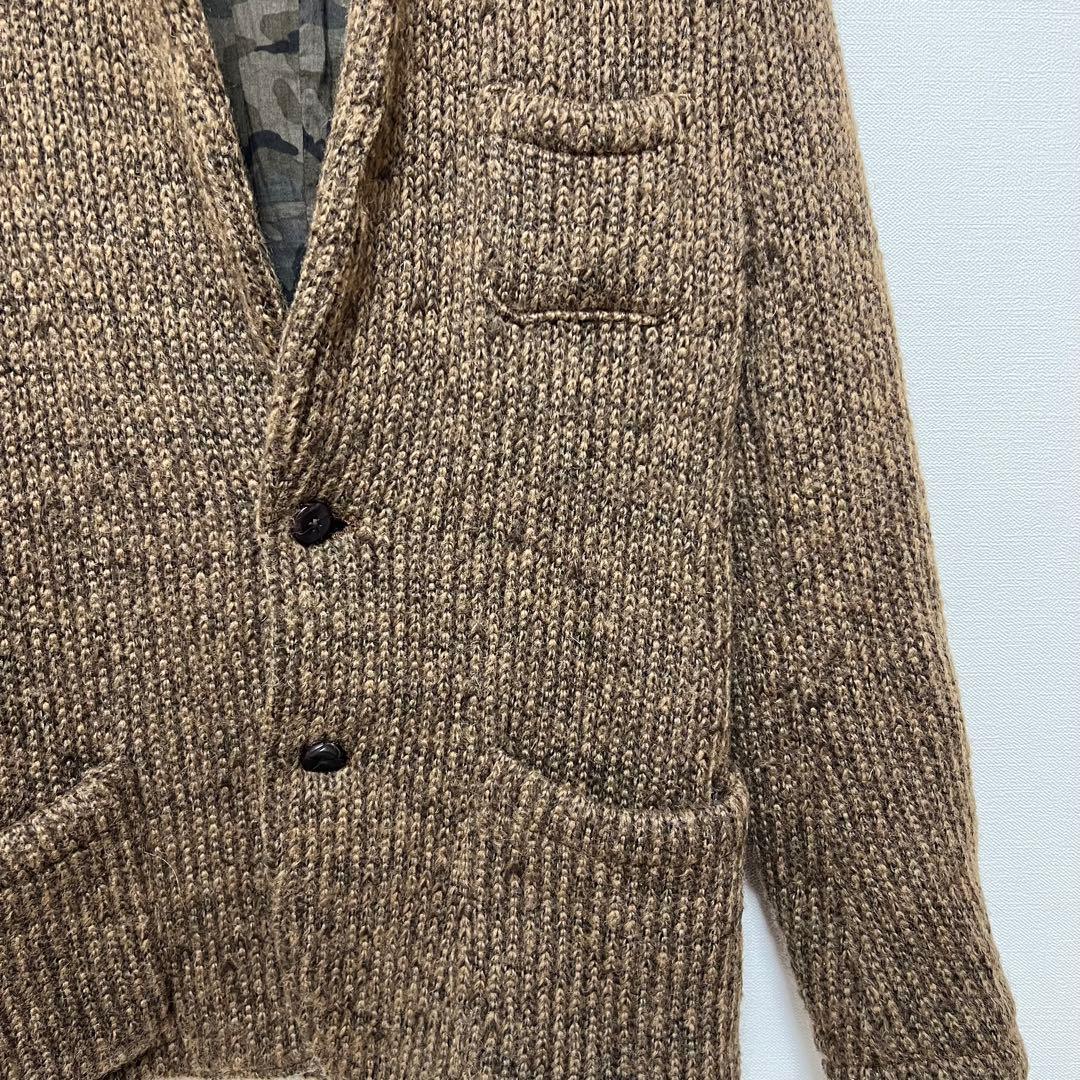 ビームスブリッラペルイルグスト　ニットノーカラージャケット　ウールブラウンxs