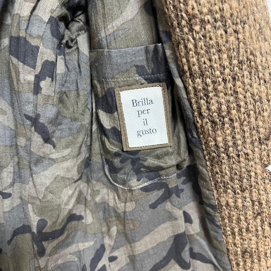 ビームスブリッラペルイルグスト　ニットノーカラージャケット　ウールブラウンxs