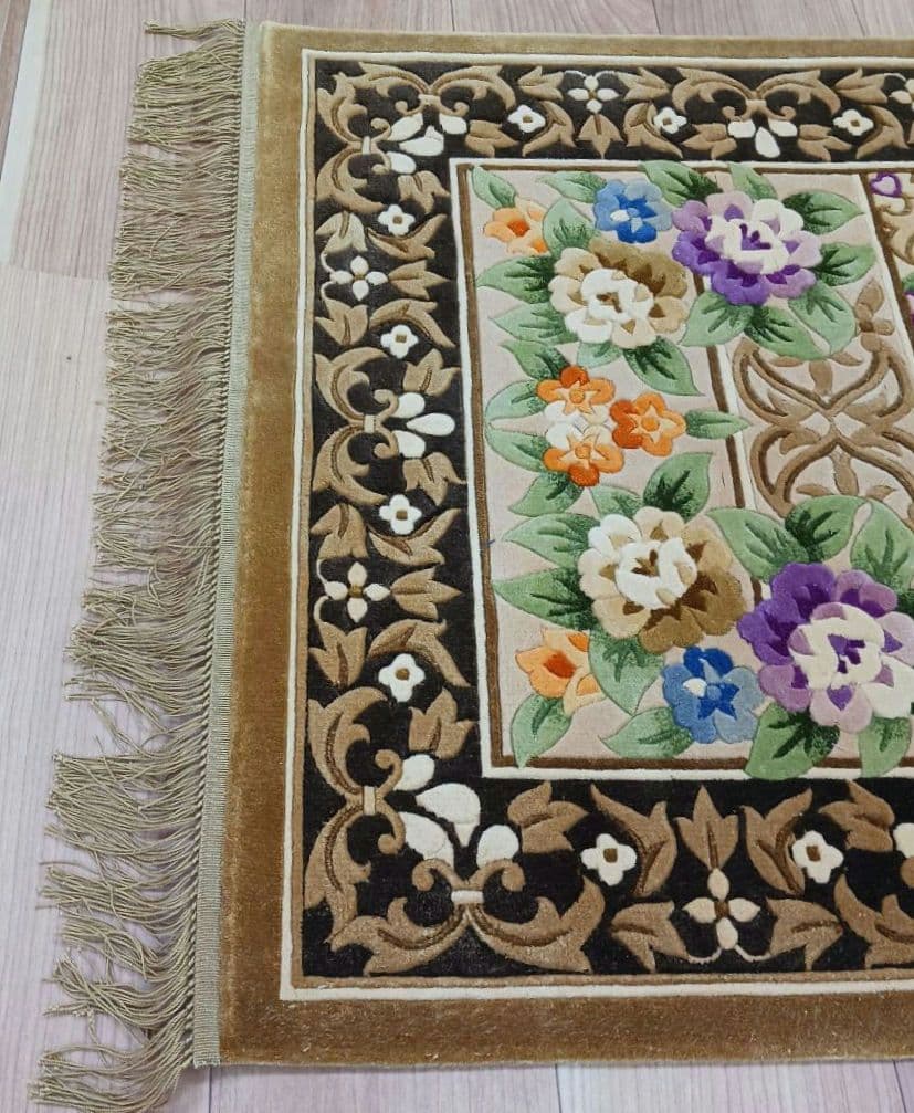 専用Y3140 中国段通 シルク100% 手織り ハンドカット 123×70㎝