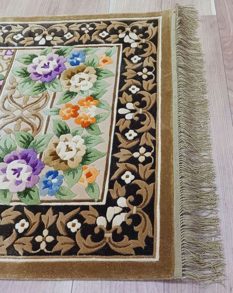 専用Y3140 中国段通 シルク100% 手織り ハンドカット 123×70㎝