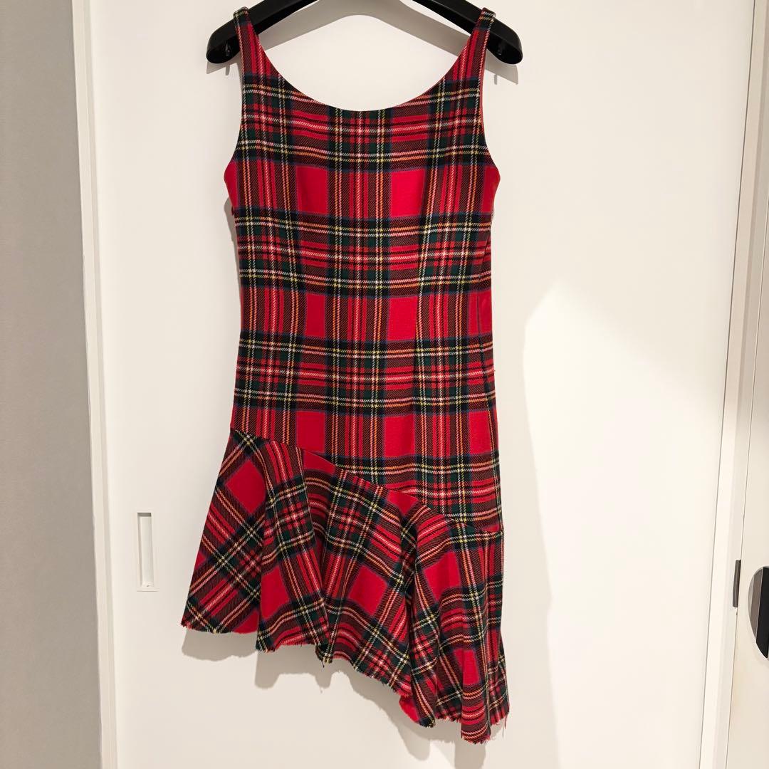 OLD アニエスベー /タータンチェックアシンメトリーワンピース　フランス製