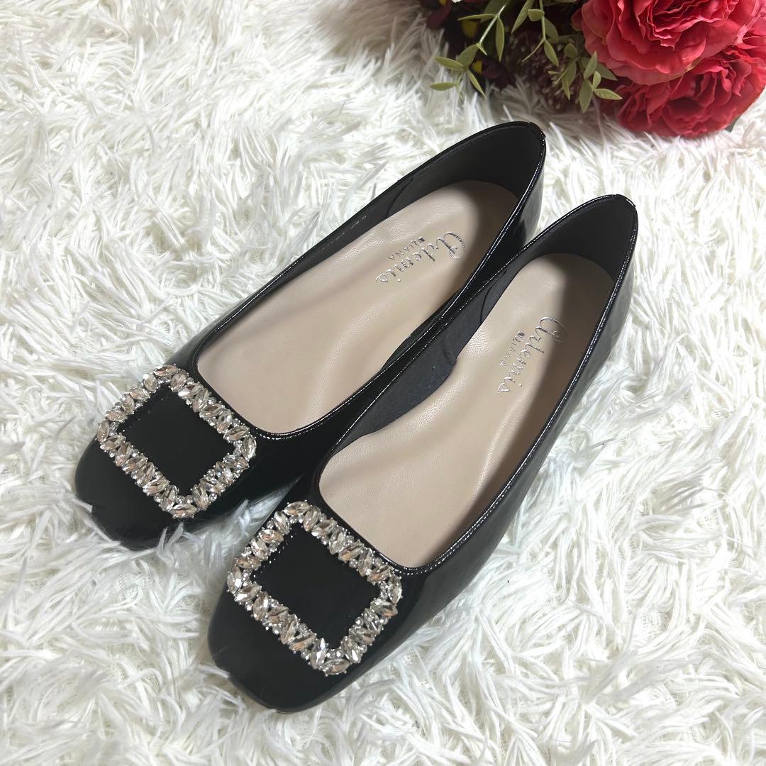 未着用✨ダイアナ ビジューバックル エナメル ローヒールパンプス 24.5㎝