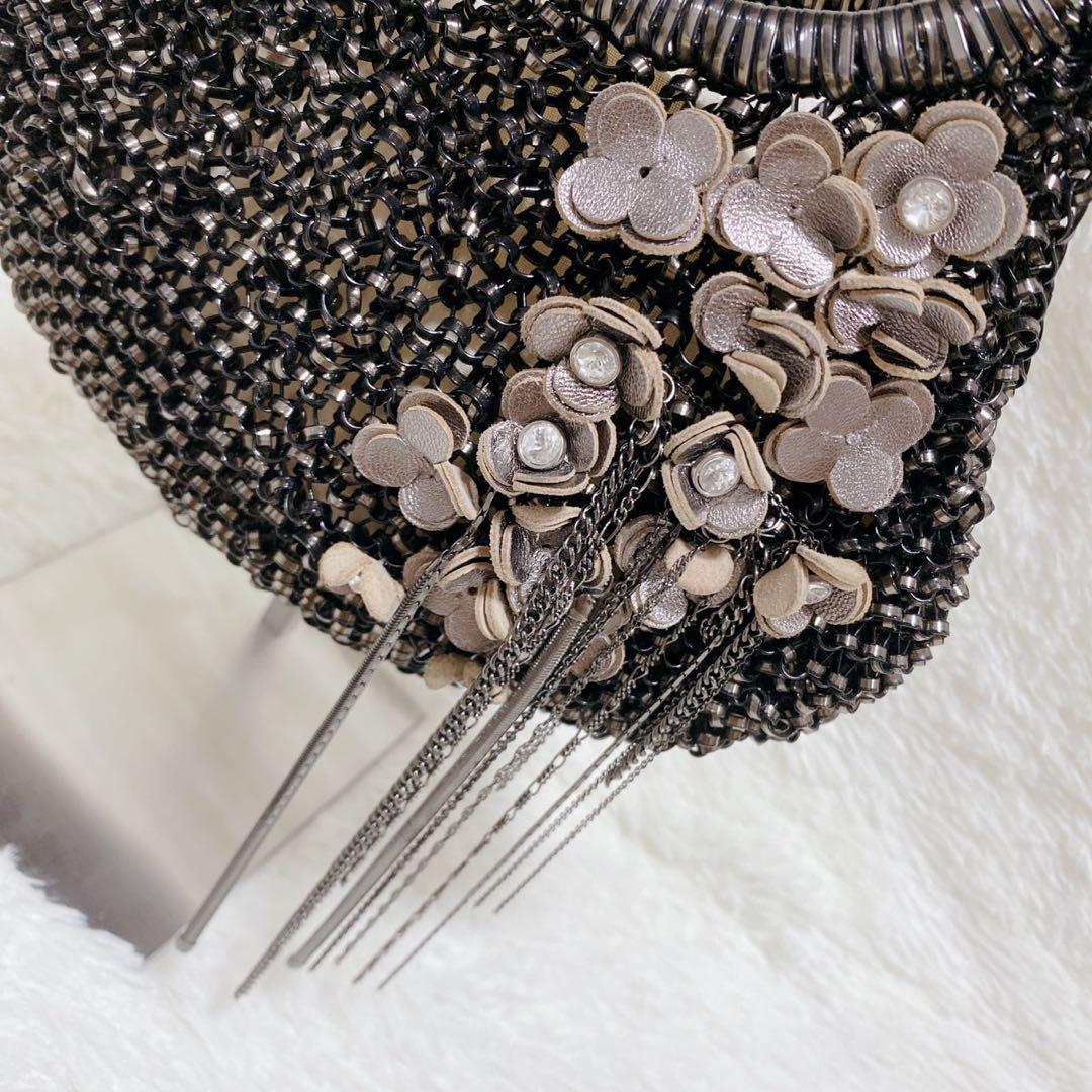 《希少》アンテプリマ ワイヤーバッグ メタリックブラック フラワーモチーフ