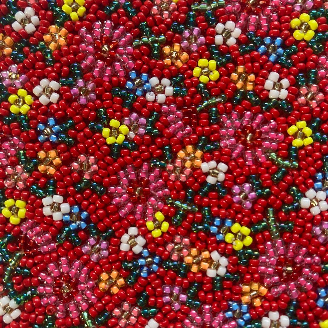 柏ビーズ　総ビーズ刺繍　財布　小花