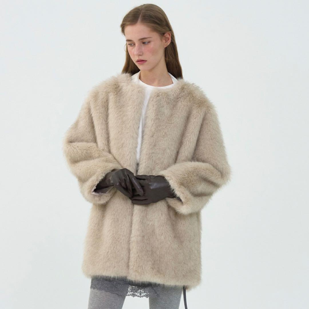 【新品】ribbonbit jade fur coat ファーコート アイボリー