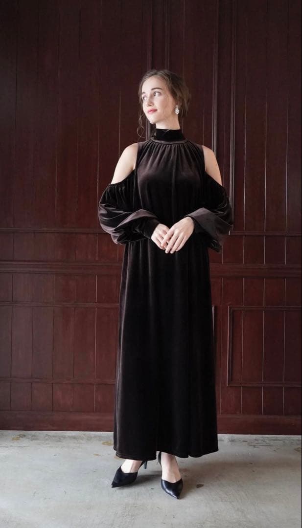 【Acka.】 ベロアロングドレス ダークブラウン