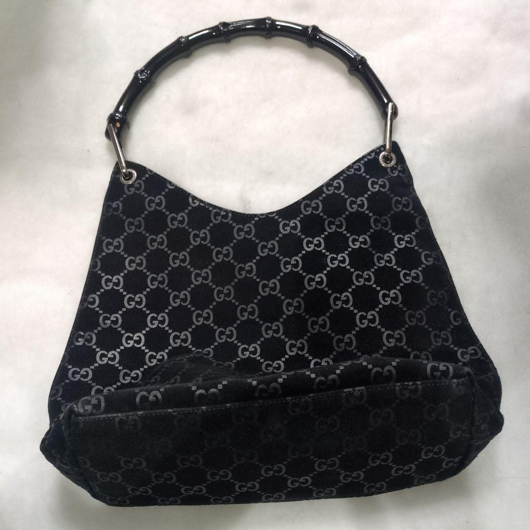 【中古品】【GUCCI】バンブー　黒　ロゴ　難あり