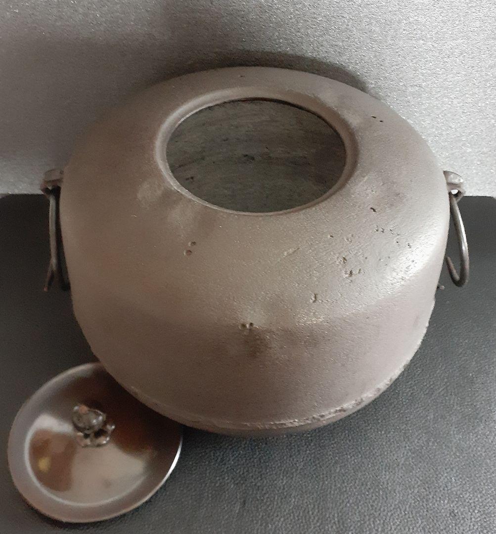 日本工芸会正会員　釜師　畠春斎 造　姥口　尻張釜　銅蓋　釜鐶付　栞付き