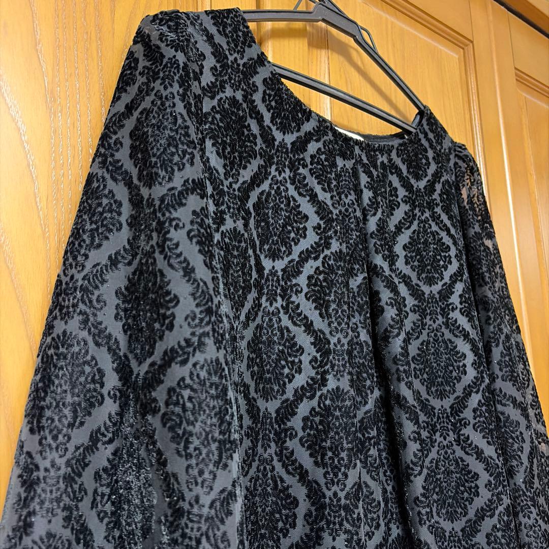 美品♩Rose tiara 46 黒透し柄　七分袖ワンピース　チェニック