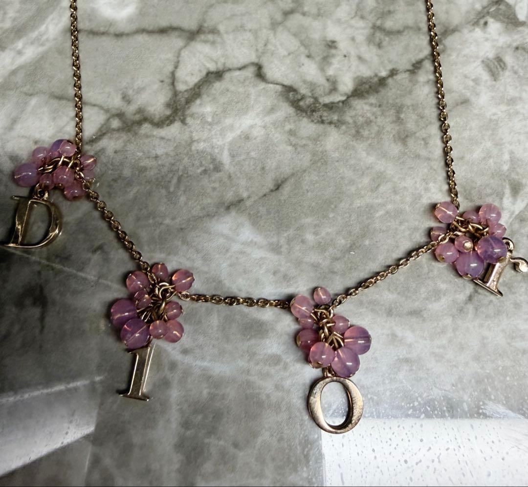 Diorピンクフラワーモチーフネックレスとピアスセット