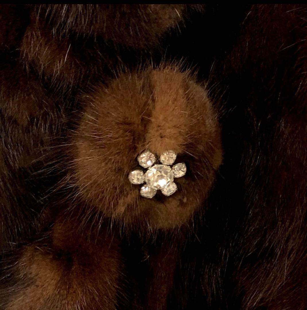 Hydraハイドラ リアルファーコート 毛皮 ブラウン フラワーモチーフ付き