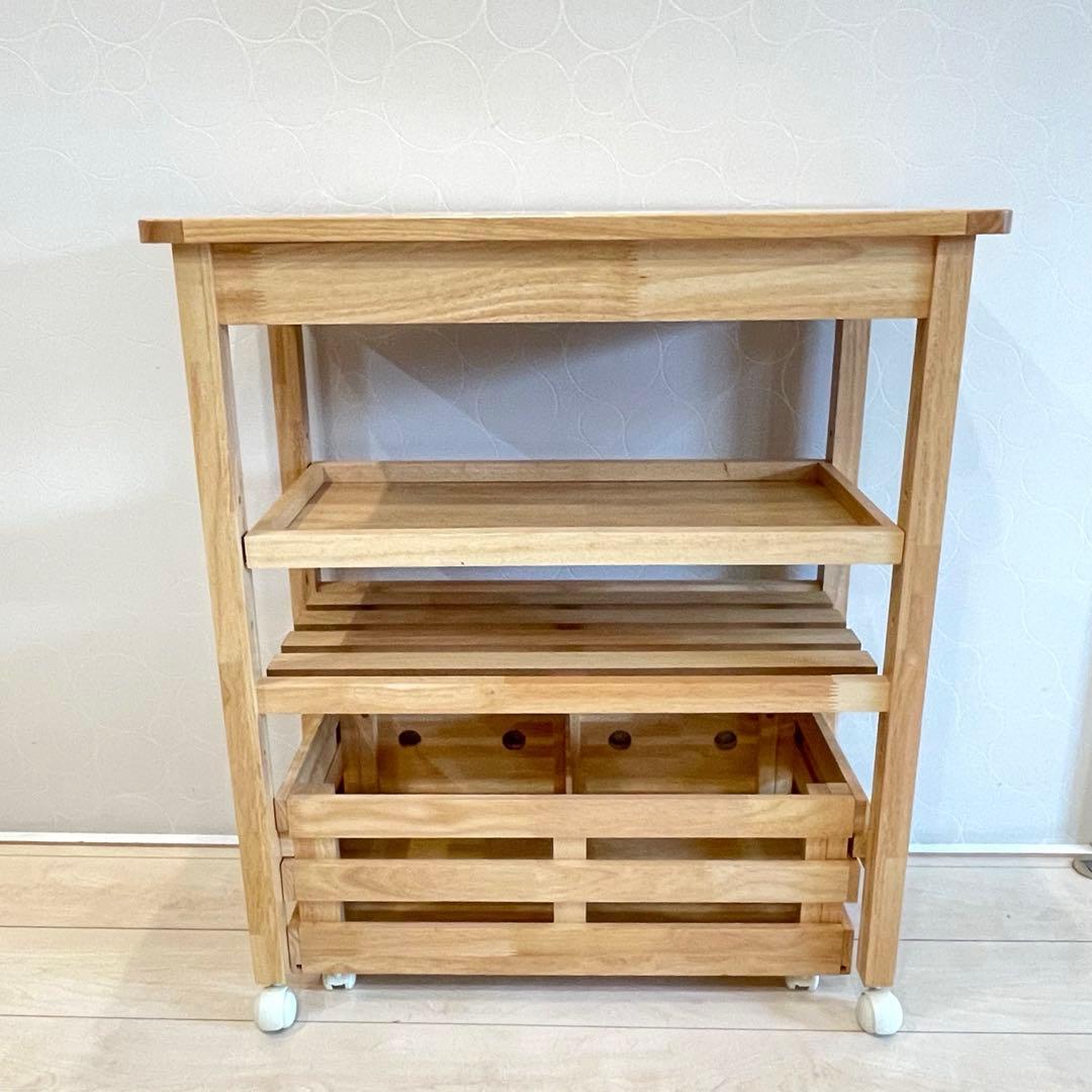 【美品】 タイル天板 木製キッチンワゴン キャスター付 北欧 収納棚 カントリー
