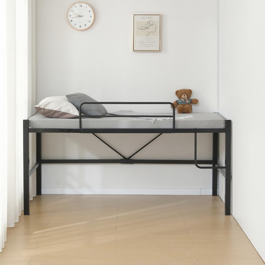【ブラック】高さ90cmロフトベッド パイプベッド シングルベッド 高さ調整可能