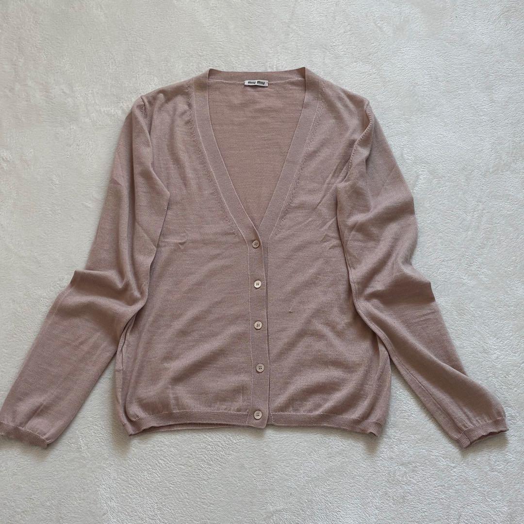 MIU MIU カシミヤシルク Vネック カーディガン ピンクベージュ 42