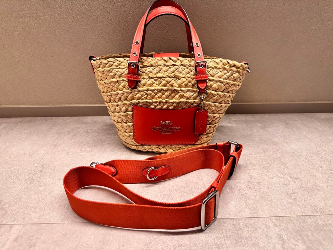 COACH かごバッグ レッド　オレンジ　【値下げ】