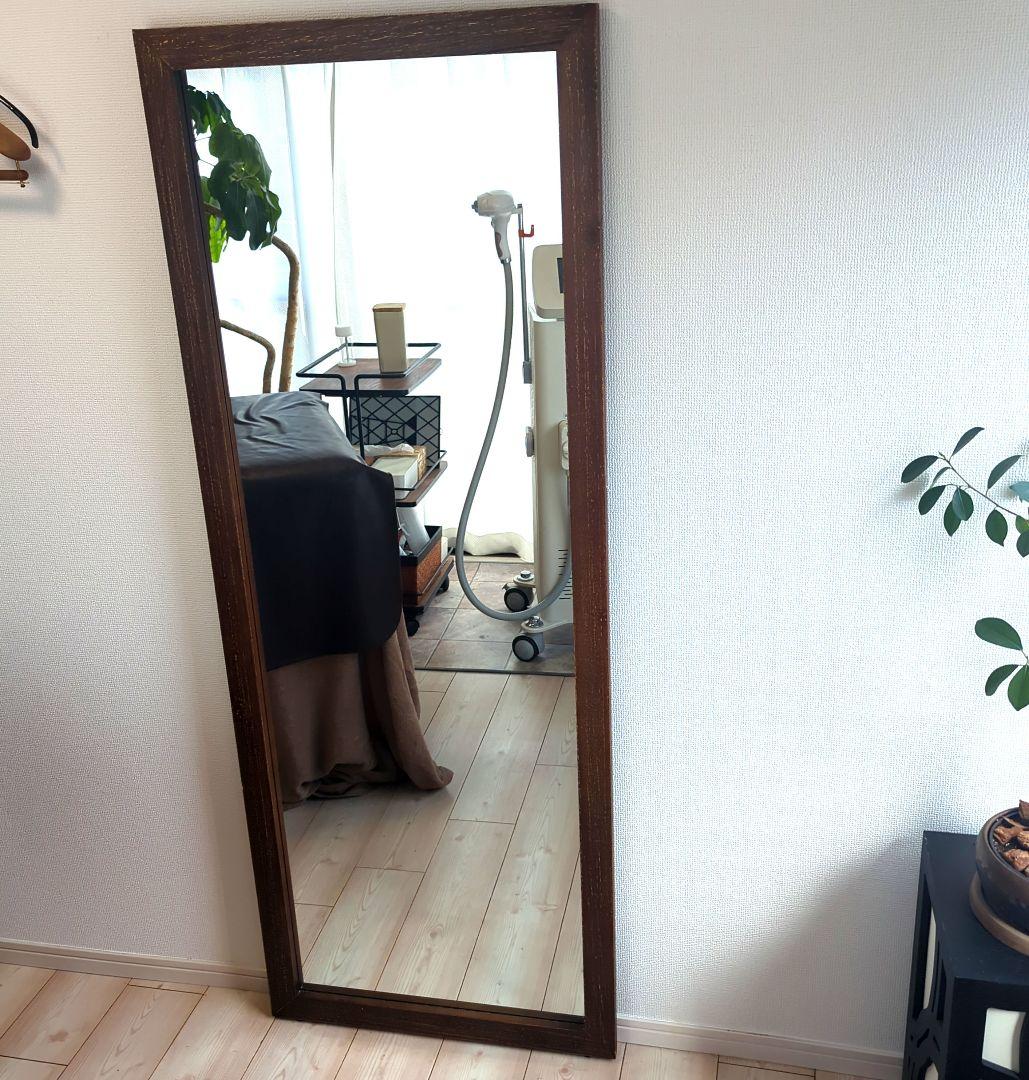 アンティークジャンボミラー全身鏡 立てかけタイプ ブラウン