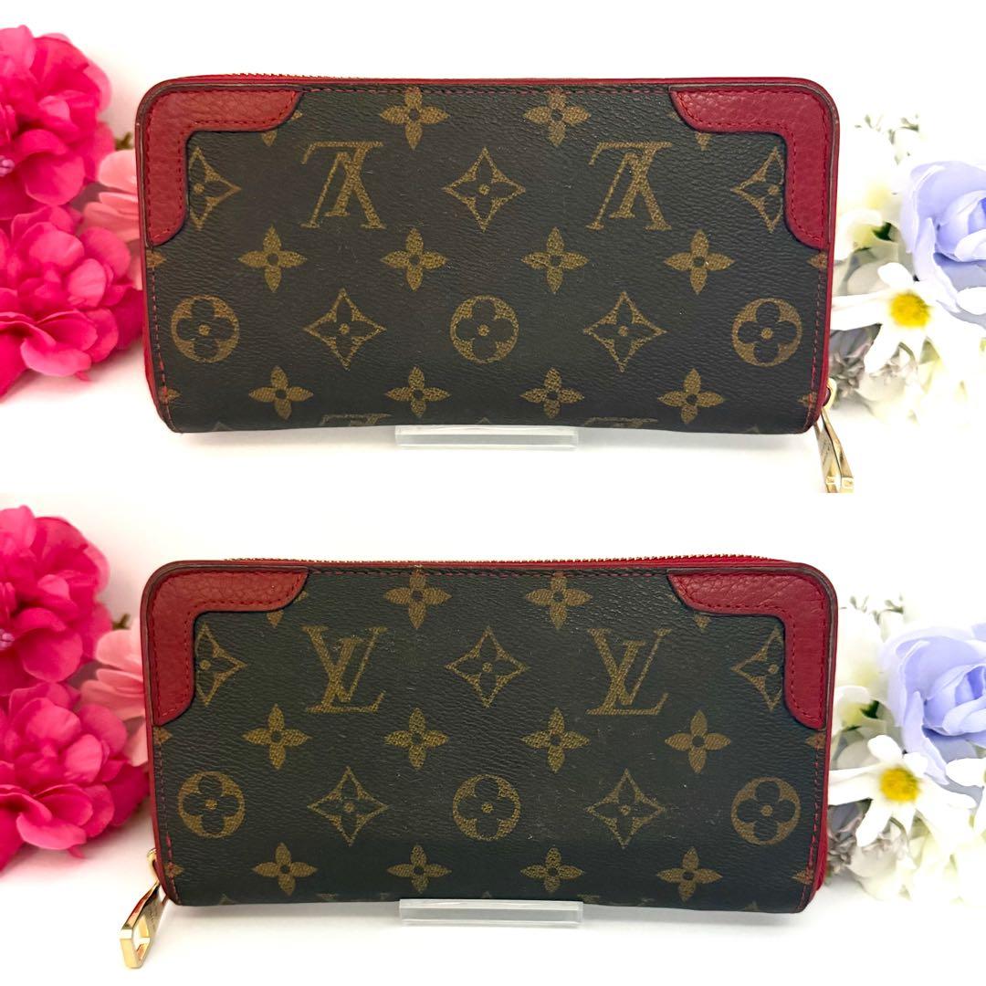 ルイヴィトン　ジッピーウォレット　レティーロ　ラウンドファスナー　モノグラム　赤