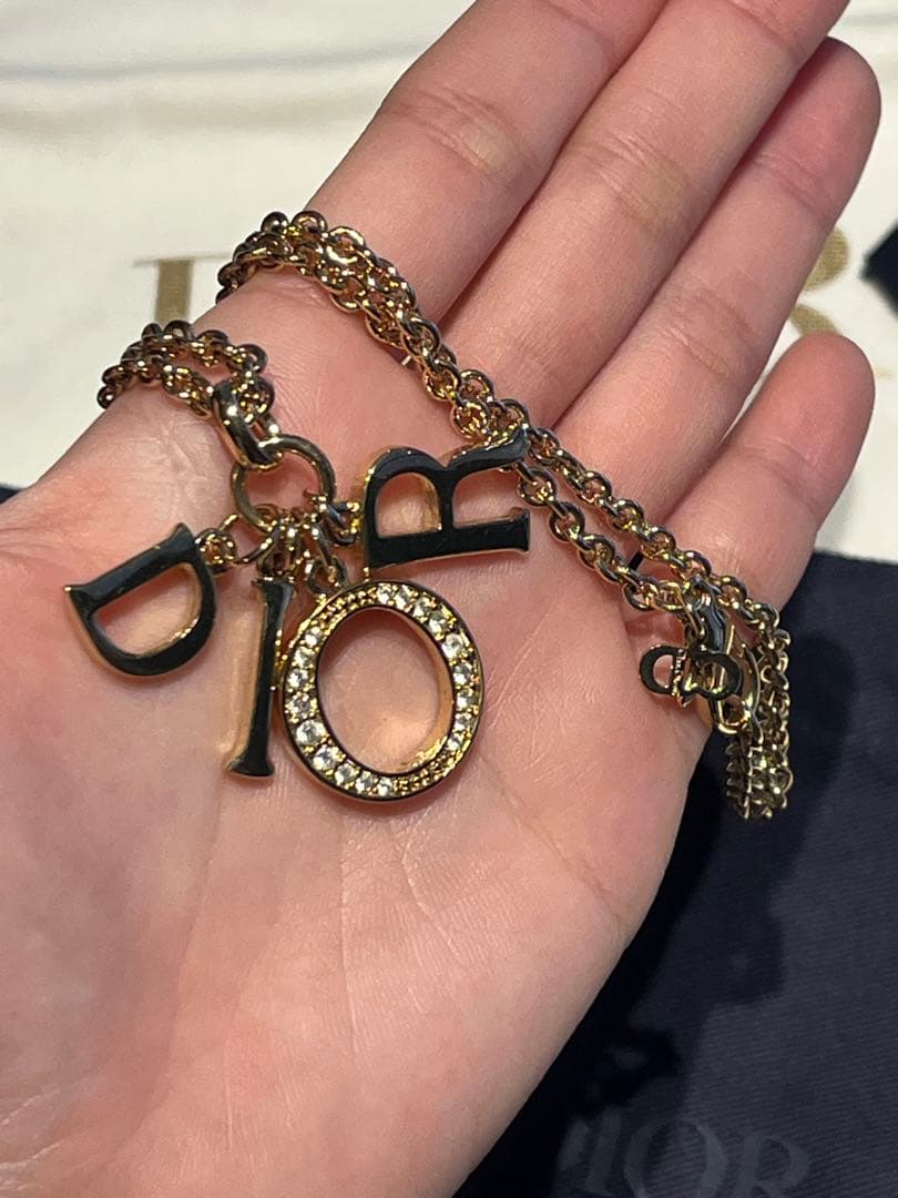 【極美品】ChristianDior ロゴ　ラインストーン ネックレス ゴールド