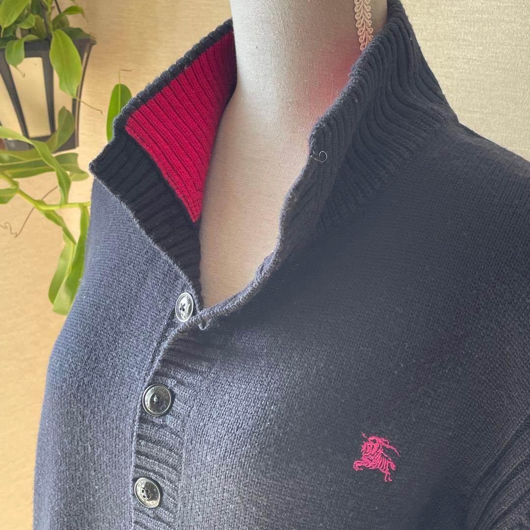 バーバリーブラックレーベル　ハイネックセーター　L　羊毛　ウール　ネイビー