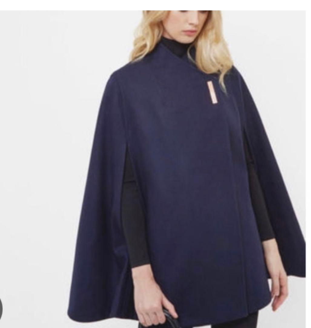 テッドベイカー　ケープコート　ウール　カシミヤ混　S ネイビー