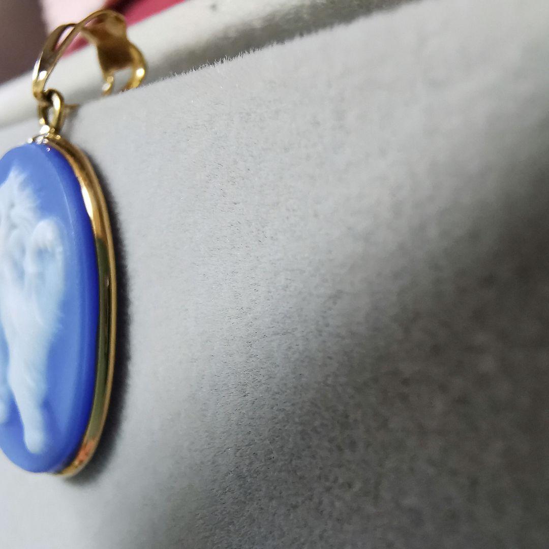 K18 メノウカメオ ITALY製 ネックレストップ 18金チャーム 猫