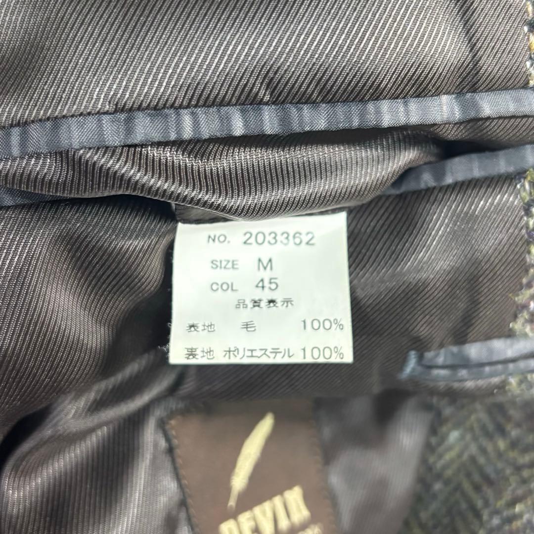 ハリスツイード テーラードジャケット ヘリンボーン 総柄 ウール モスグリーンM