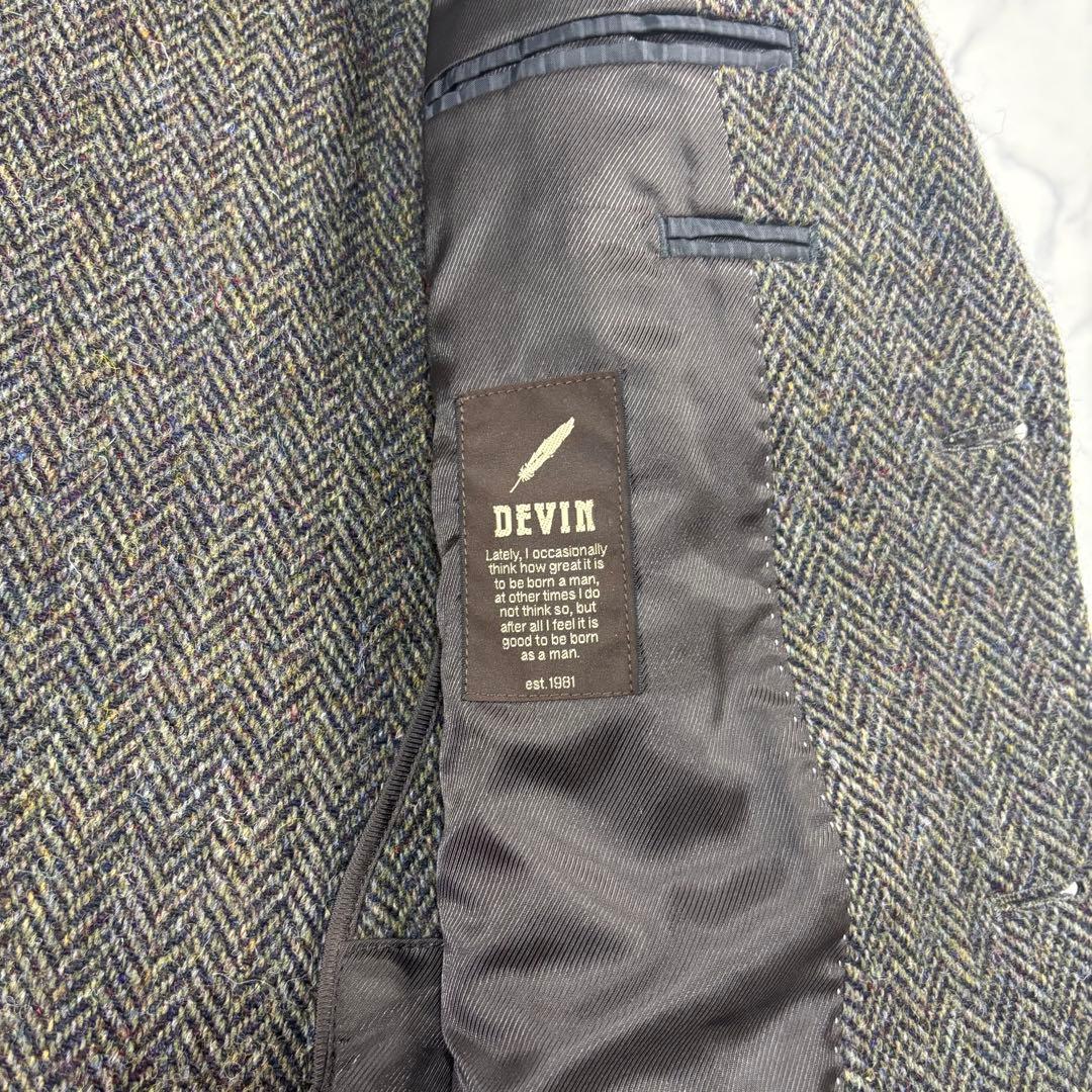 ハリスツイード テーラードジャケット ヘリンボーン 総柄 ウール モスグリーンM