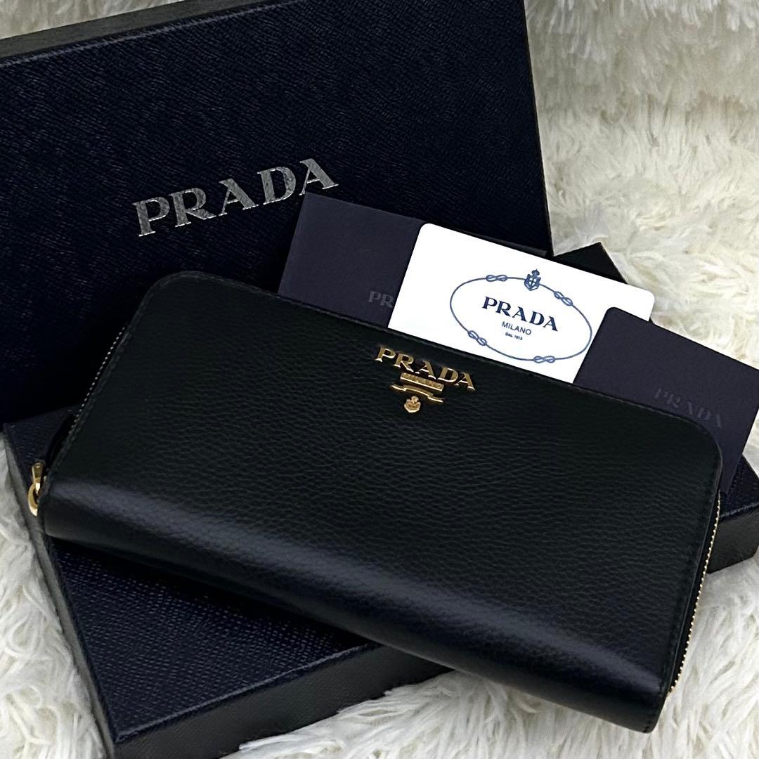 【極美品】PRADA ラウンドファスナー サフィアーノレザー 長財布 ブラック
