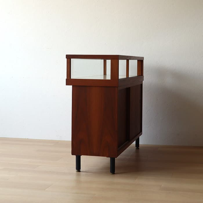 アンティーク チーク材 ガラスショーケース 飾り棚 サイドボード 木製