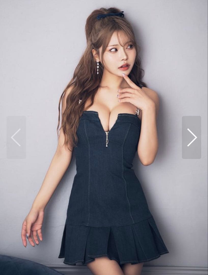 ダークデニム ストラップ付きドレス