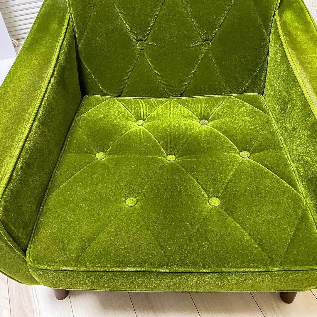 カリモク60 正規品 ロビーチェア1シーター＋純正クッション2点モケットグリーン