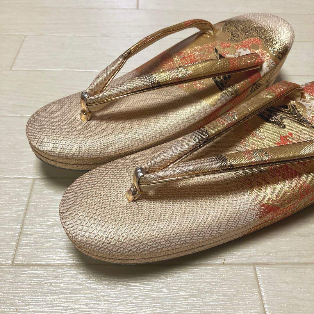 《未使用》佐賀錦　草履バッグセット　ゴールド　Lサイズ