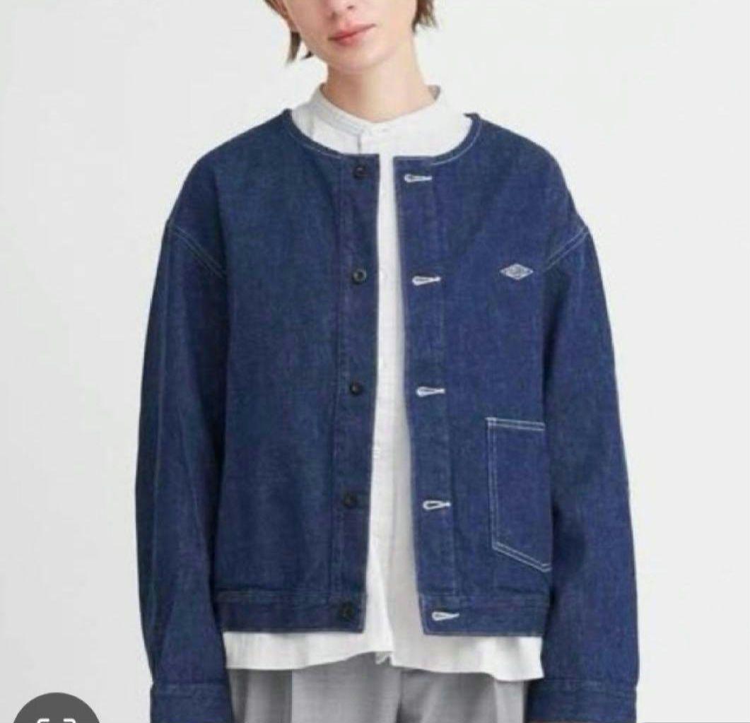 【美品】DANTON ダントン　ノーカラーデニムジャケット　ビショップ
