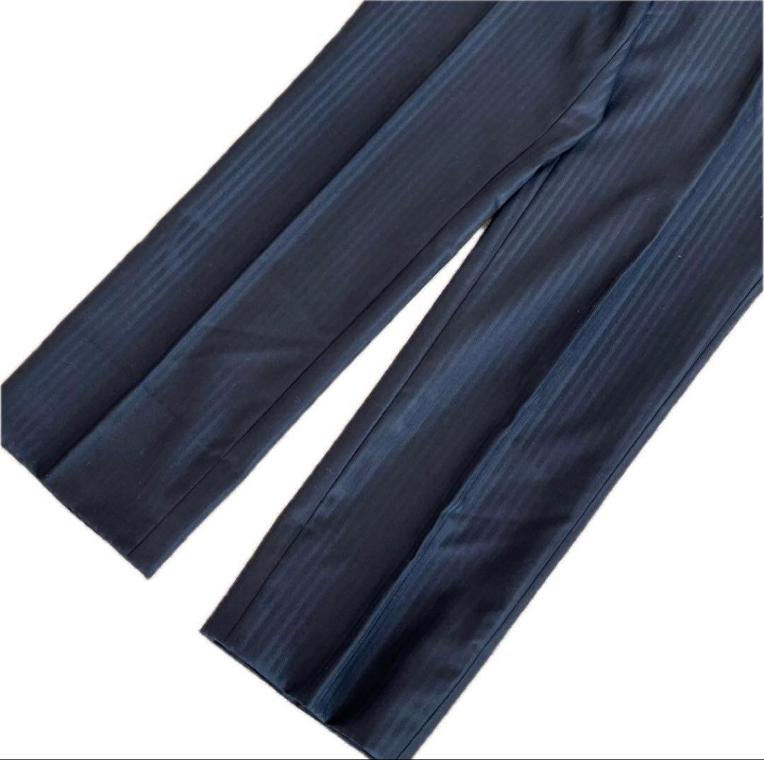 【極美品・現行】タケオキクチ スーツ 黒 L ストライプ シャイニーヘリンボン