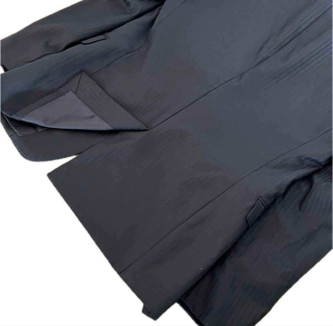 【極美品・現行】タケオキクチ スーツ 黒 L ストライプ シャイニーヘリンボン