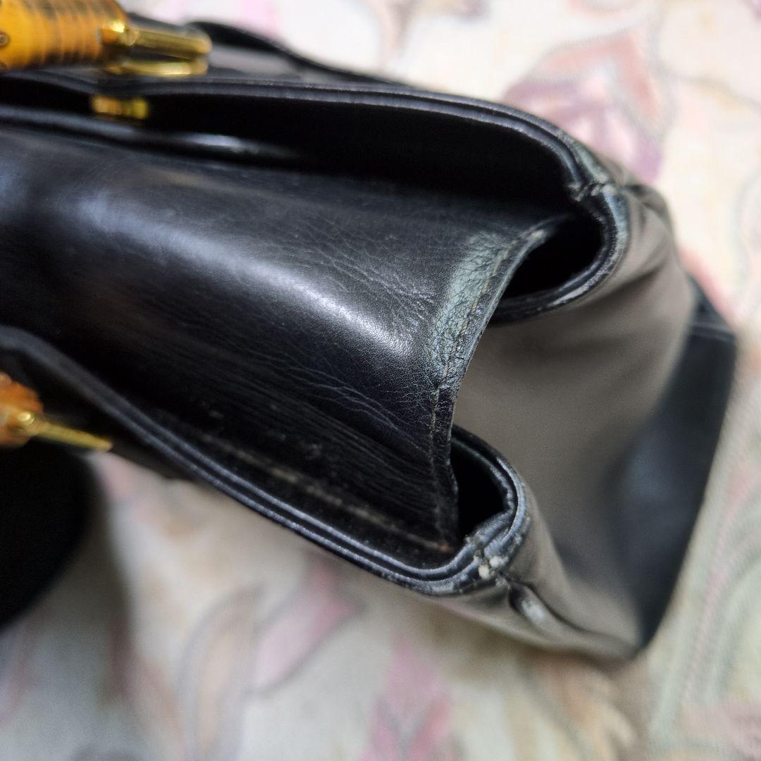 GUCCI 黒 レザー ビジネスバッグ バンブーハンドル