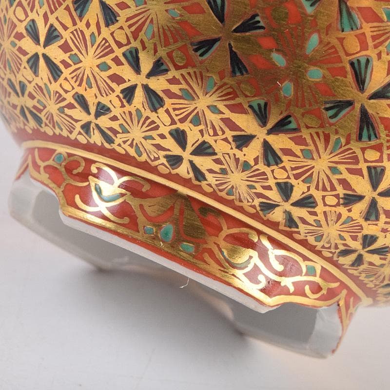 九谷焼　山本重義作　金彩　小紋手　香炉　共布共箱　M　R9007