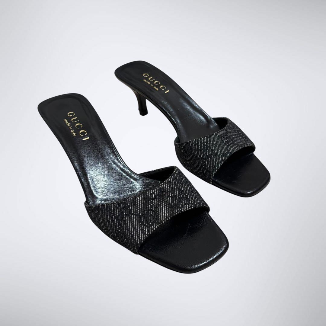 良品✨　GUCCI グッチ　GG サンダル　ミュール　ヒール　ブラック　23㎝
