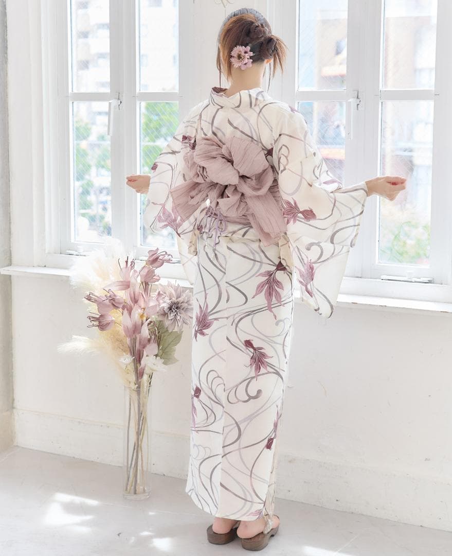 二部式浴衣 セパレート浴衣 3点set 水彩金魚美人 チャコール Y4-36-2