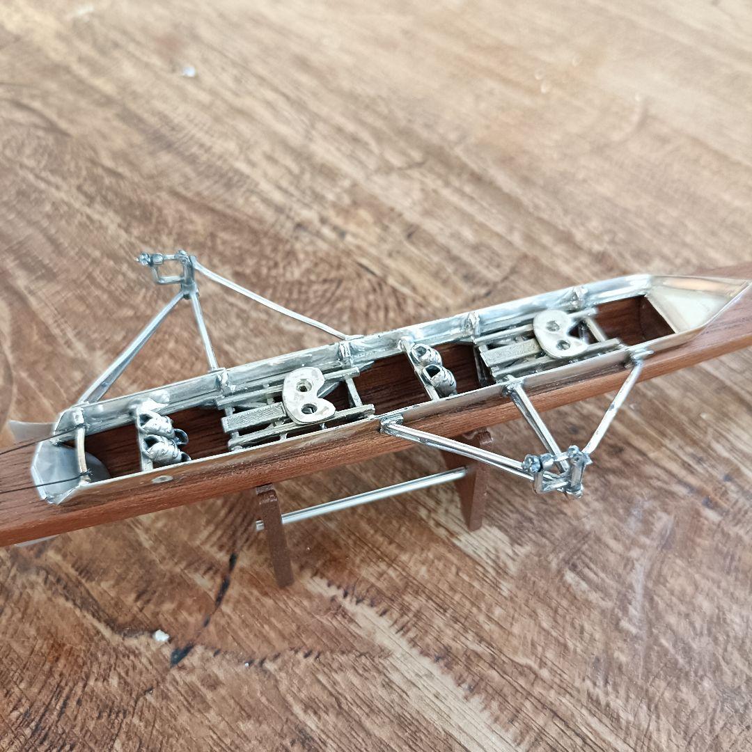 銀無垢 ウッド 銀細工 ミニチュア ボート 船 模型 ビンテージ イタリア 刻印